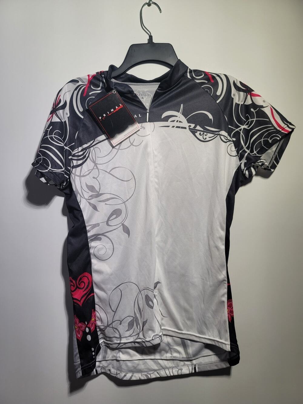 Primal Womans's XXL Black White Red Short Sleeve Cycling Jersey 1/4 Zip Rear